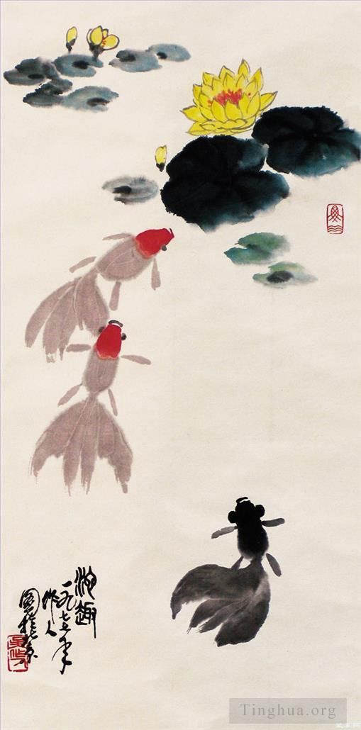 Wu Zuoren's Contemporary Chinese Painting - Colorful goldfish