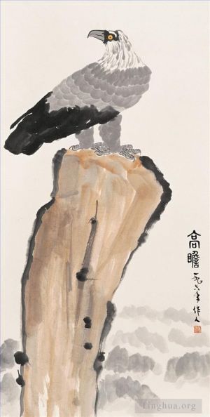 Contemporary Artwork by Wu Zuoren - Eagle on rock