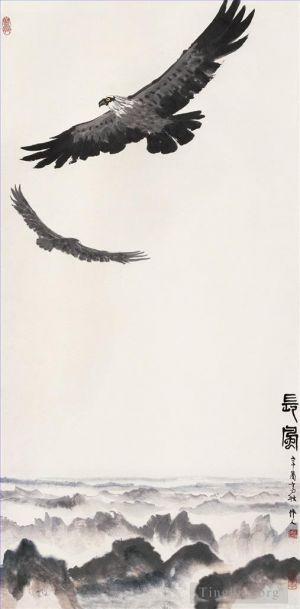Contemporary Artwork by Wu Zuoren - Eagles on mountain