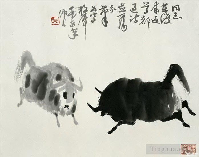 Wu Zuoren's Contemporary Chinese Painting - Fighting cattle