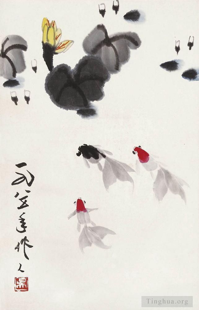 Wu Zuoren's Contemporary Chinese Painting - Goldfish 1985