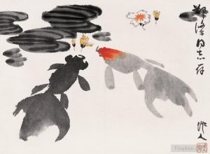 Contemporary Chinese Painting - Goldfish and flowers