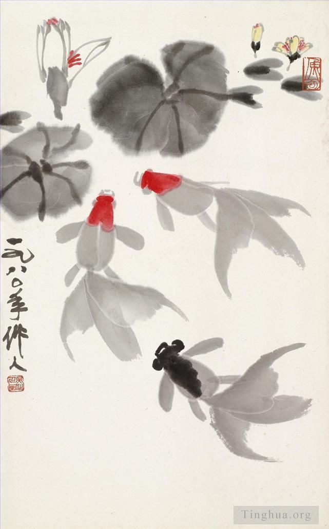 Wu Zuoren's Contemporary Chinese Painting - Goldfishes 1980