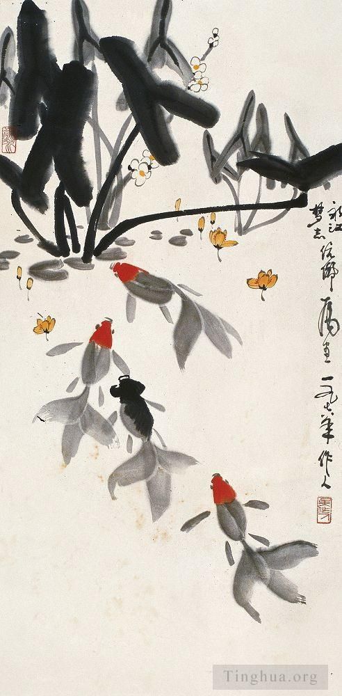 Wu Zuoren's Contemporary Chinese Painting - Happy fish 1978