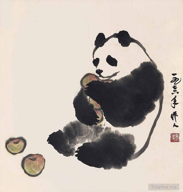 Wu Zuoren's Contemporary Chinese Painting - Panda and fruit