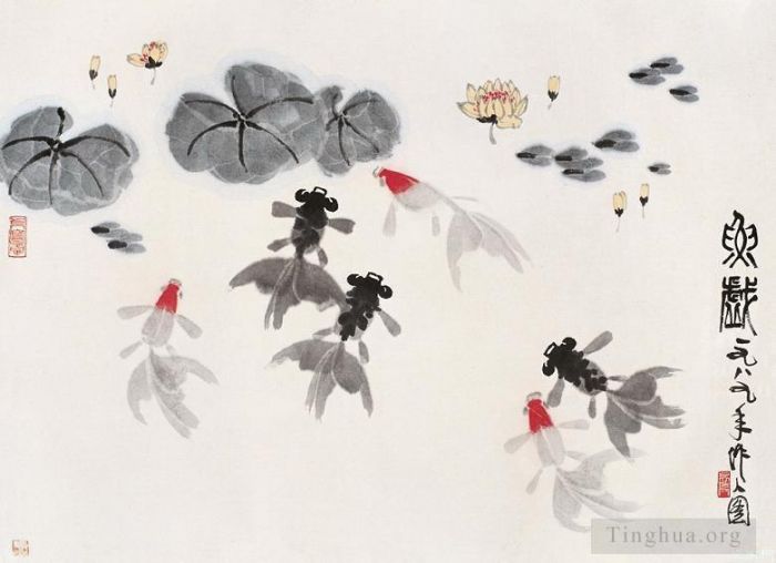 Wu Zuoren's Contemporary Chinese Painting - So many fishes