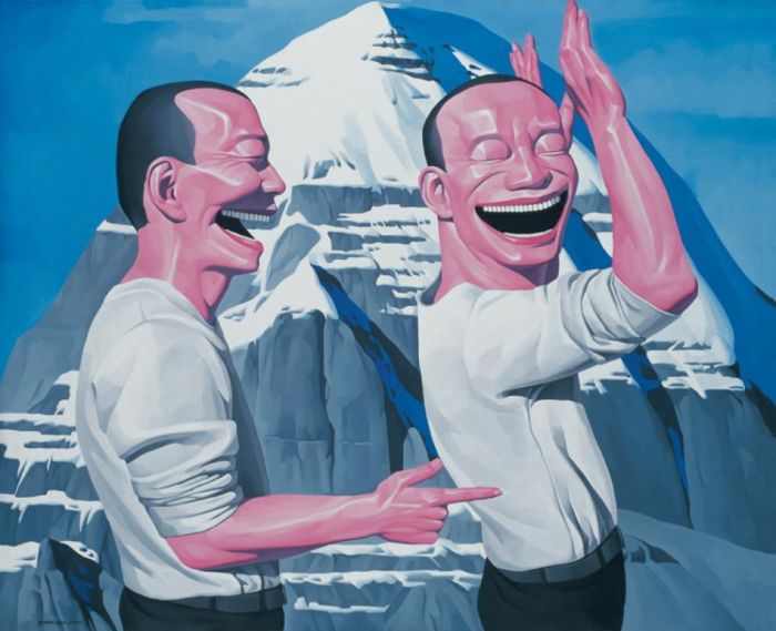 Yue Minjun's Contemporary Oil Painting - Raise your hand Dont move