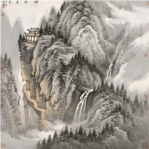 Contemporary Chinese Painting - A Temple in The Rain