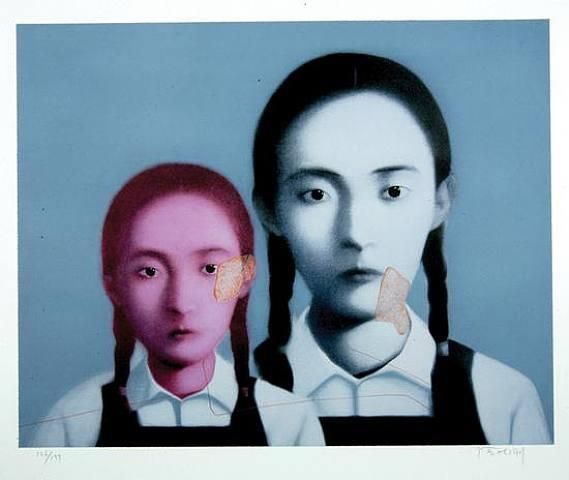 Zhang Xiaogang's Contemporary Oil Painting - Two sisters 2003