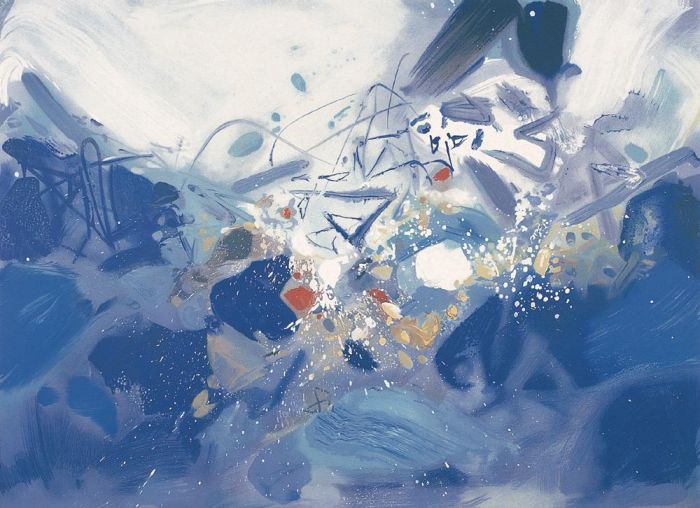 Chu Teh-Chun's Contemporary Oil Painting - Blue fluctuations 2