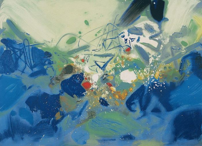 Chu Teh-Chun's Contemporary Oil Painting - Blue fluctuations
