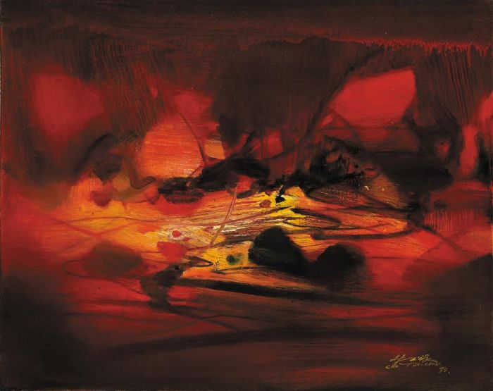 Chu Teh-Chun's Contemporary Oil Painting - Red Composition