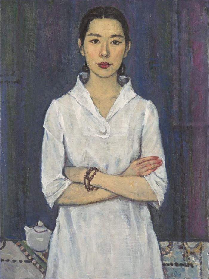 Cao Ming's Contemporary Oil Painting - A Girl Wearing Bracelet
