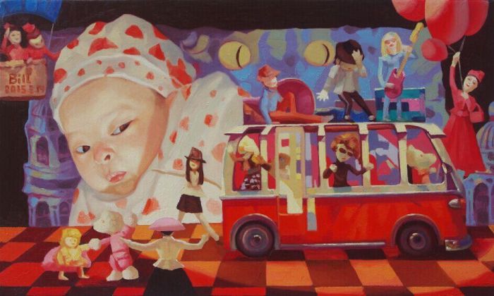 Chen Qibiao's Contemporary Oil Painting - Toy Car of Xinxin