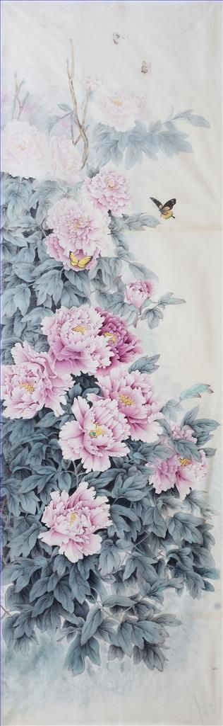 Cui Ximin's Contemporary Chinese Painting - The Striped Screen of Peony