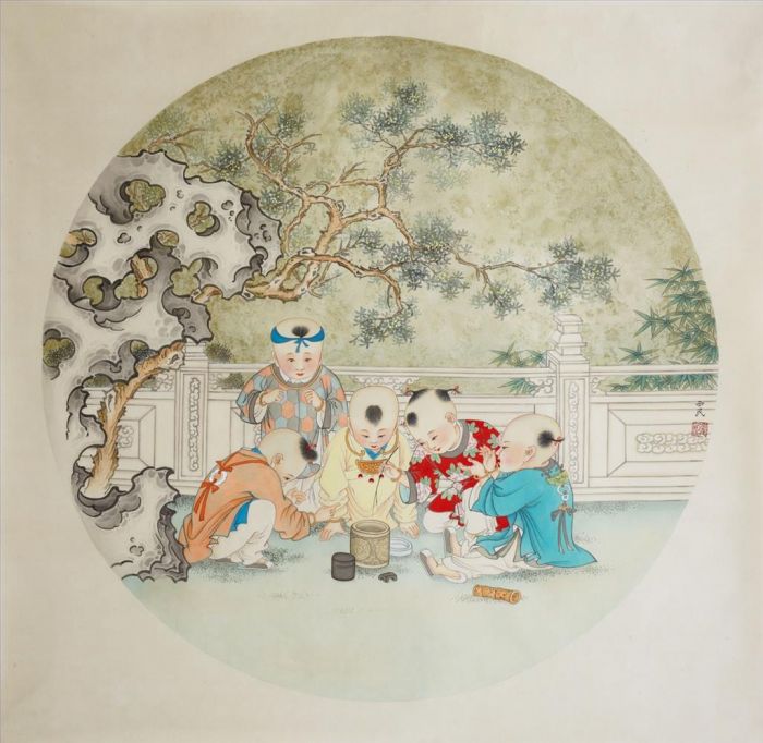 Cui Ximin's Contemporary Chinese Painting - Five Children