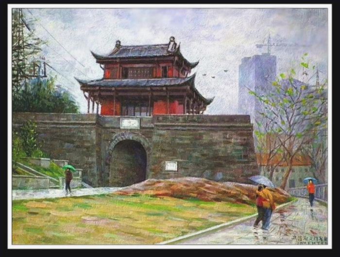 Ding Longfa's Contemporary Oil Painting - Wuchang Qiyi Gate