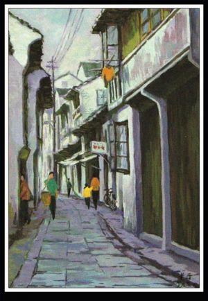 Contemporary Artwork by Ding Longfa - An Old Alley in Hankou