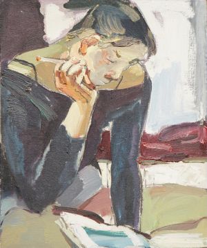 Contemporary Oil Painting - Smoking Girl
