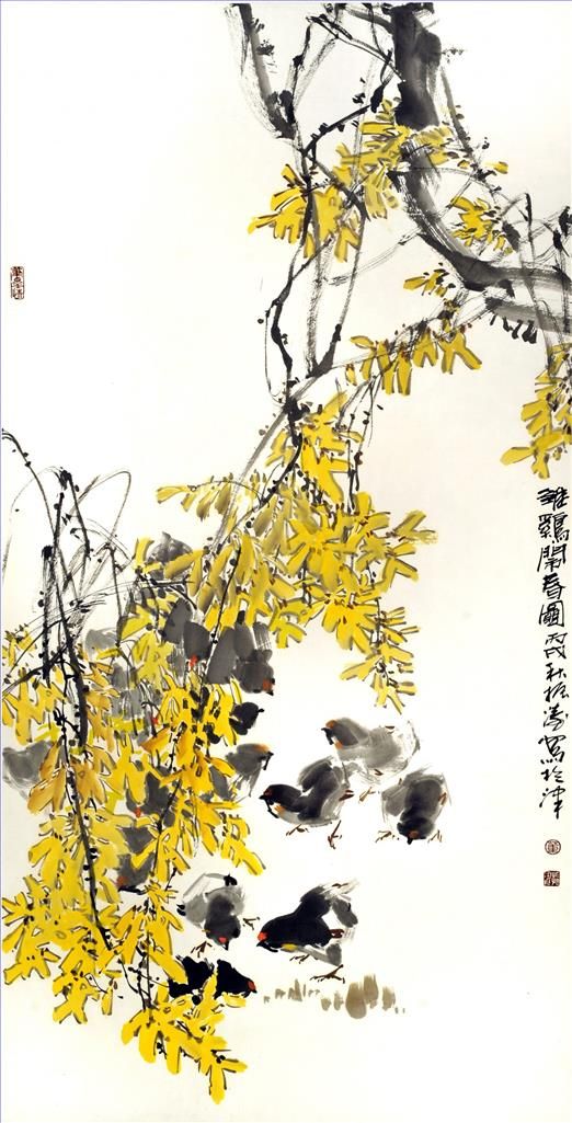 Dong Zhentao's Contemporary Chinese Painting - Chicken in The Spring