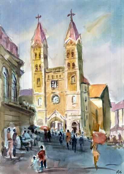 Fu Zilong's Contemporary Chinese Painting - A Church in Qingdao