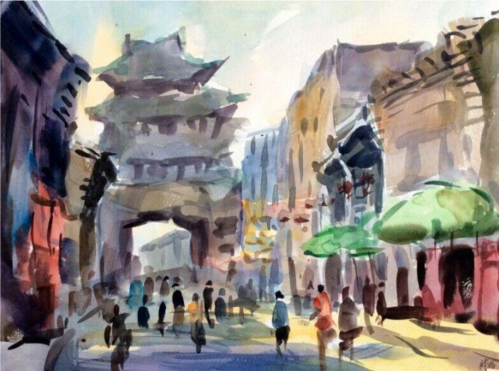 Fu Zilong's Contemporary Chinese Painting - An Ancient Town in Pingyao