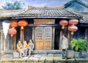 Contemporary Artwork by Fu Zilong - Streetscape in Langzhong