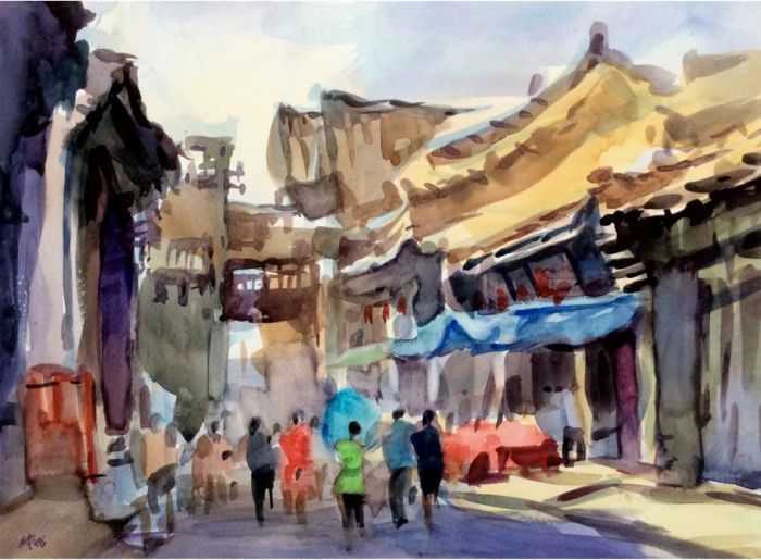 Fu Zilong's Contemporary Chinese Painting - Sunshine Over Pingyao
