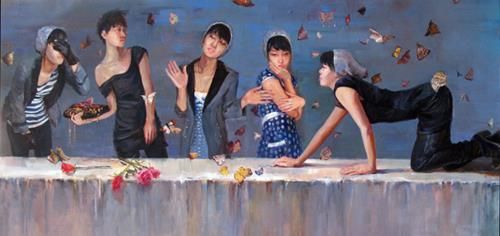 Gao Guizi's Contemporary Oil Painting - The Seduction of Young Girls