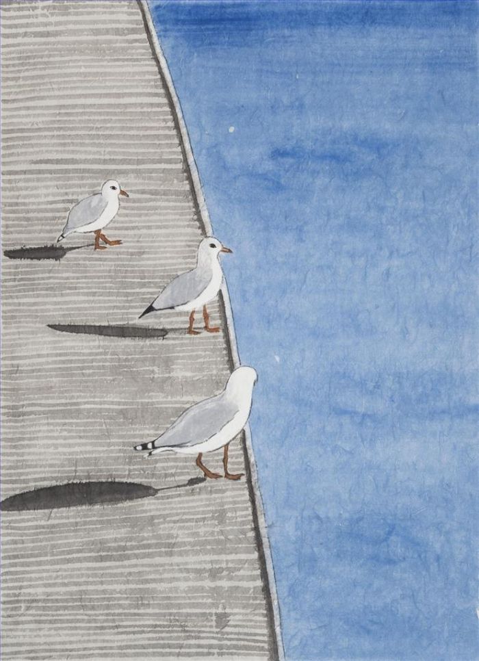 Gu Gu's Contemporary Chinese Painting - Coast Sea Gull 2