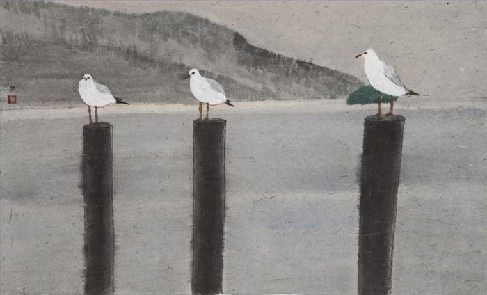 Gu Gu's Contemporary Chinese Painting - Coast Sea Gull 3