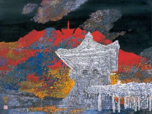 Contemporary Chinese Painting - Red Autumnal Leaves in Fotong Temple