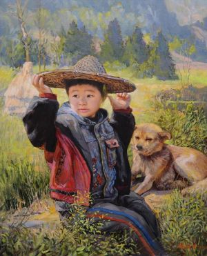Contemporary Artwork by Han Peisheng - A Child From The Mooutain Area