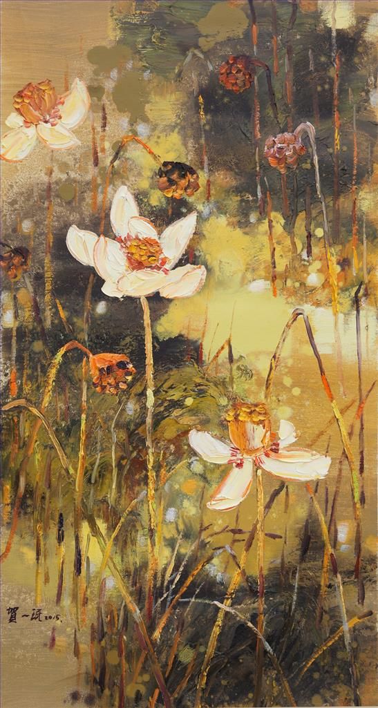 He Yimin's Contemporary Oil Painting - Lotus 3