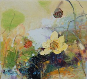 Contemporary Oil Painting - Lotus Pool