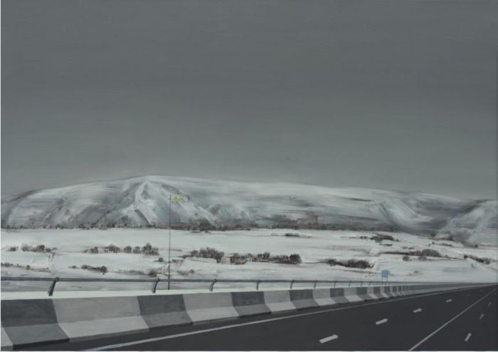 Hou Baochuan's Contemporary Oil Painting - The Road in Winter