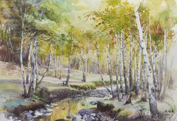 Hou Xiaoming's Contemporary Various Paintings - Birch Forest