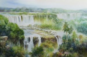 Contemporary Artwork by Hou Xiaoming - Listen to The Waterfall