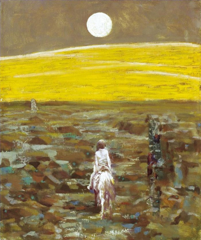 Hu Renqiao's Contemporary Oil Painting - Moon in The Distance