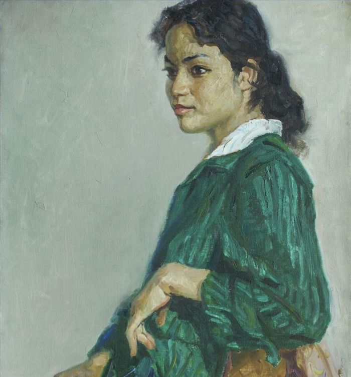 Hu Renqiao's Contemporary Oil Painting - The Girl in Green