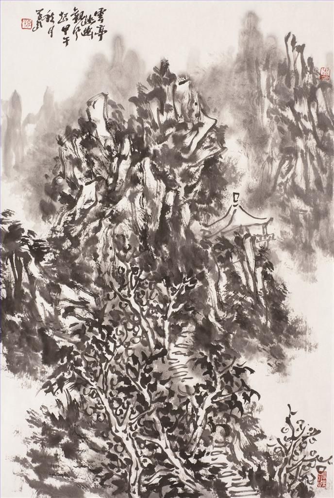 Hu Xuewu's Contemporary Chinese Painting - A Pavilion on The Mountain