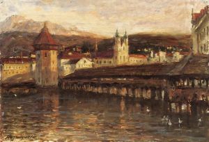 Contemporary Oil Painting - Old Wooden Kapellbrucke