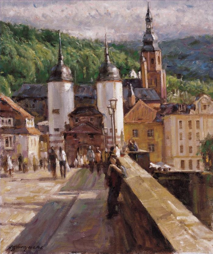 Hu Zhenyu's Contemporary Oil Painting - College Town in Heidelberg