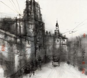 Contemporary Artwork by Huang Azhong - Old Shanghai Series International Hotel