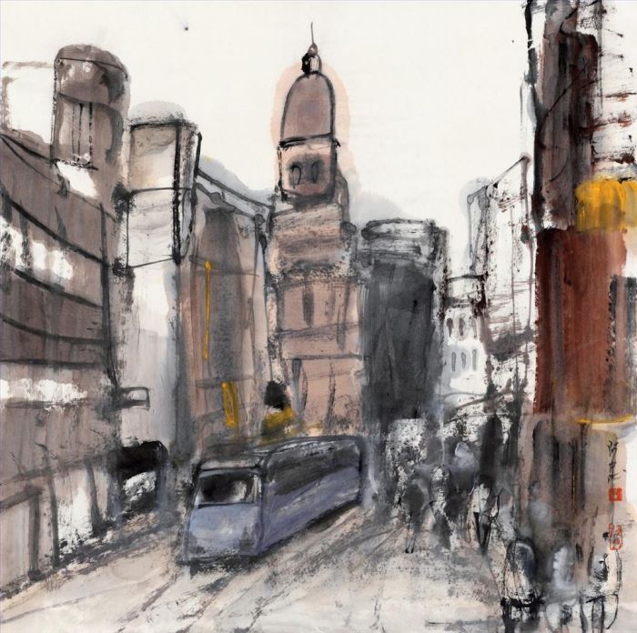 Huang Azhong's Contemporary Chinese Painting - Streetscape