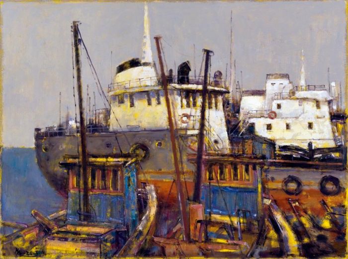 Huang Azhong's Contemporary Oil Painting - Fishing Boat