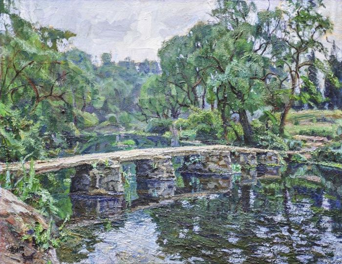 Huang Dewei's Contemporary Oil Painting - A Little Stone Bridge