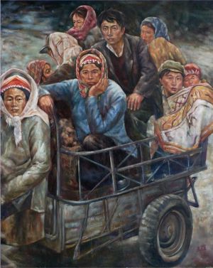 Contemporary Artwork by Huang Guanghui - People on The Tractor