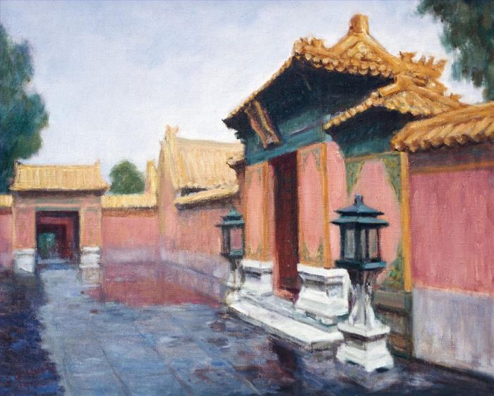 Huang Shaoqiang's Contemporary Oil Painting - After Rainning in The Imperial Palace