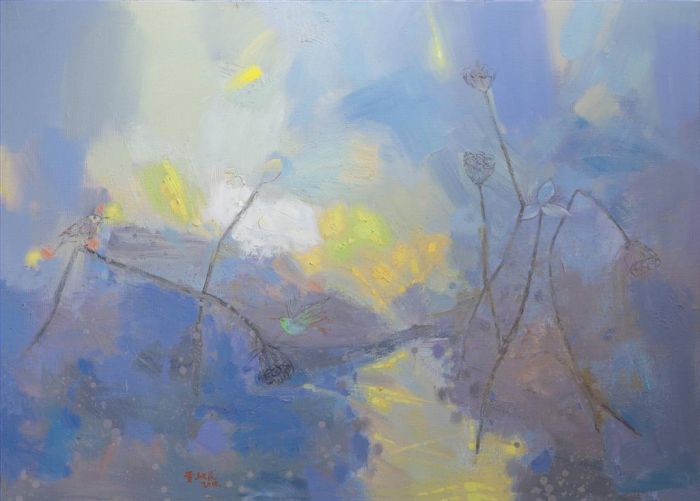 Jia Yuemin's Contemporary Oil Painting - Lotus Sunset